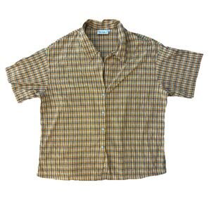 Laura Kieffer VTG 3x Yellow Checkered Blouse Missing Button Southwest Silver